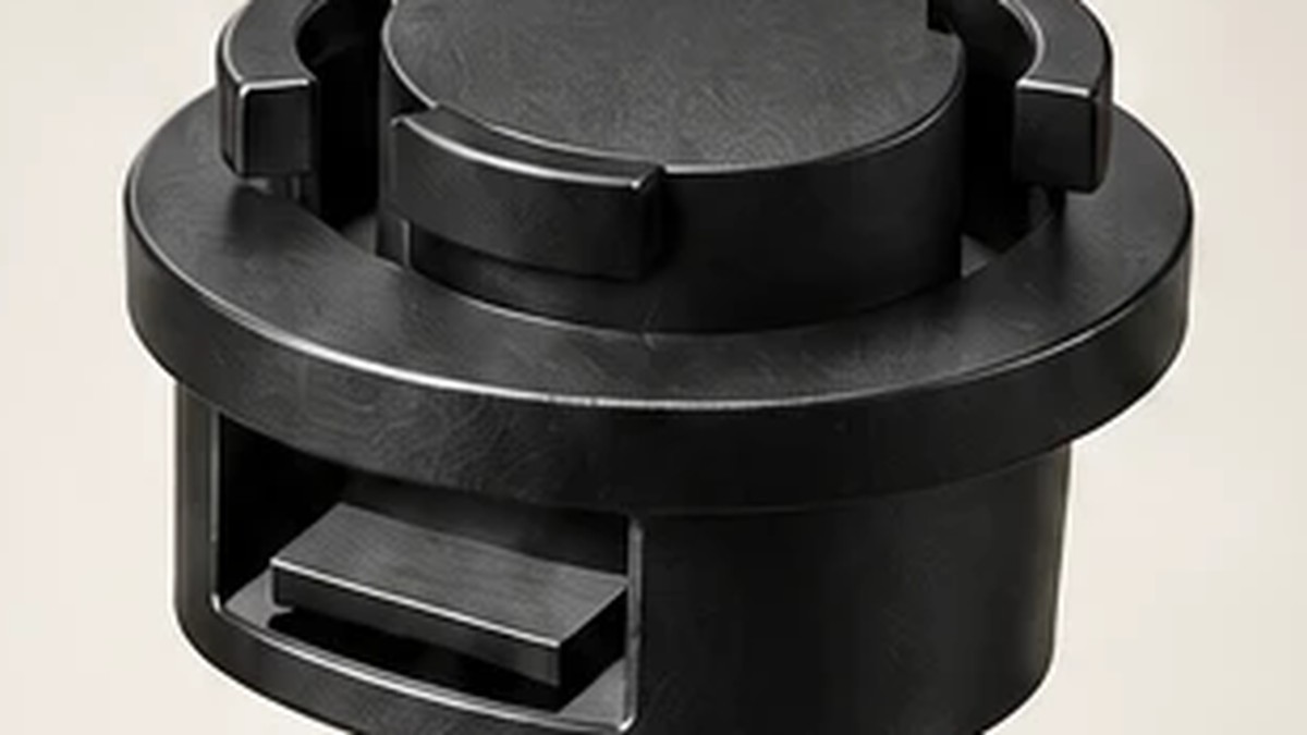 The black mounting head with three curved locking lugs